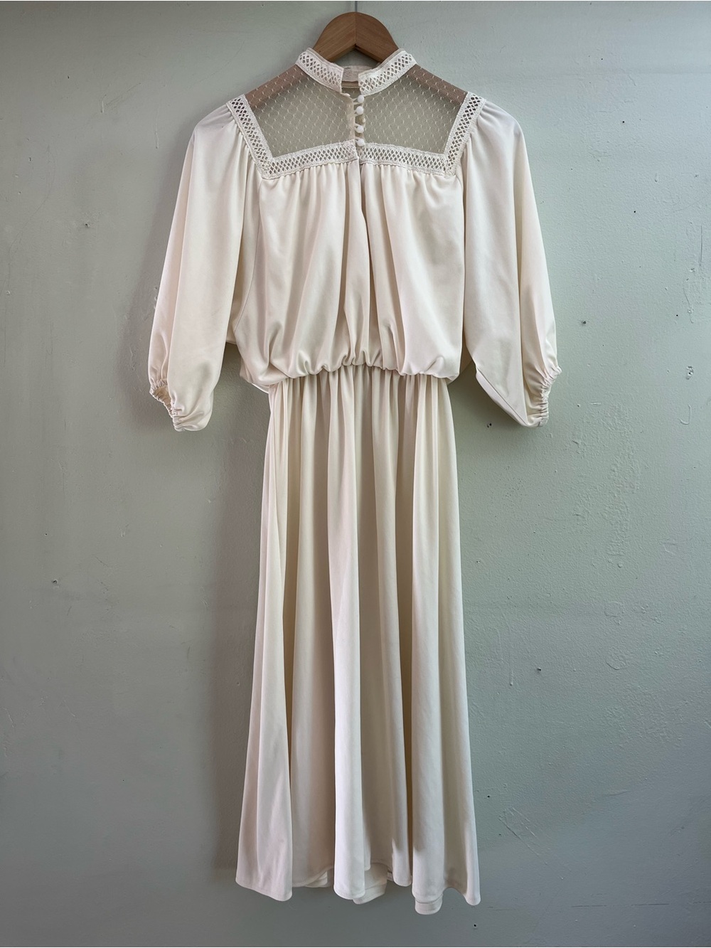 Ivory Lace Yoke Maxi Dress with Elastic Waist